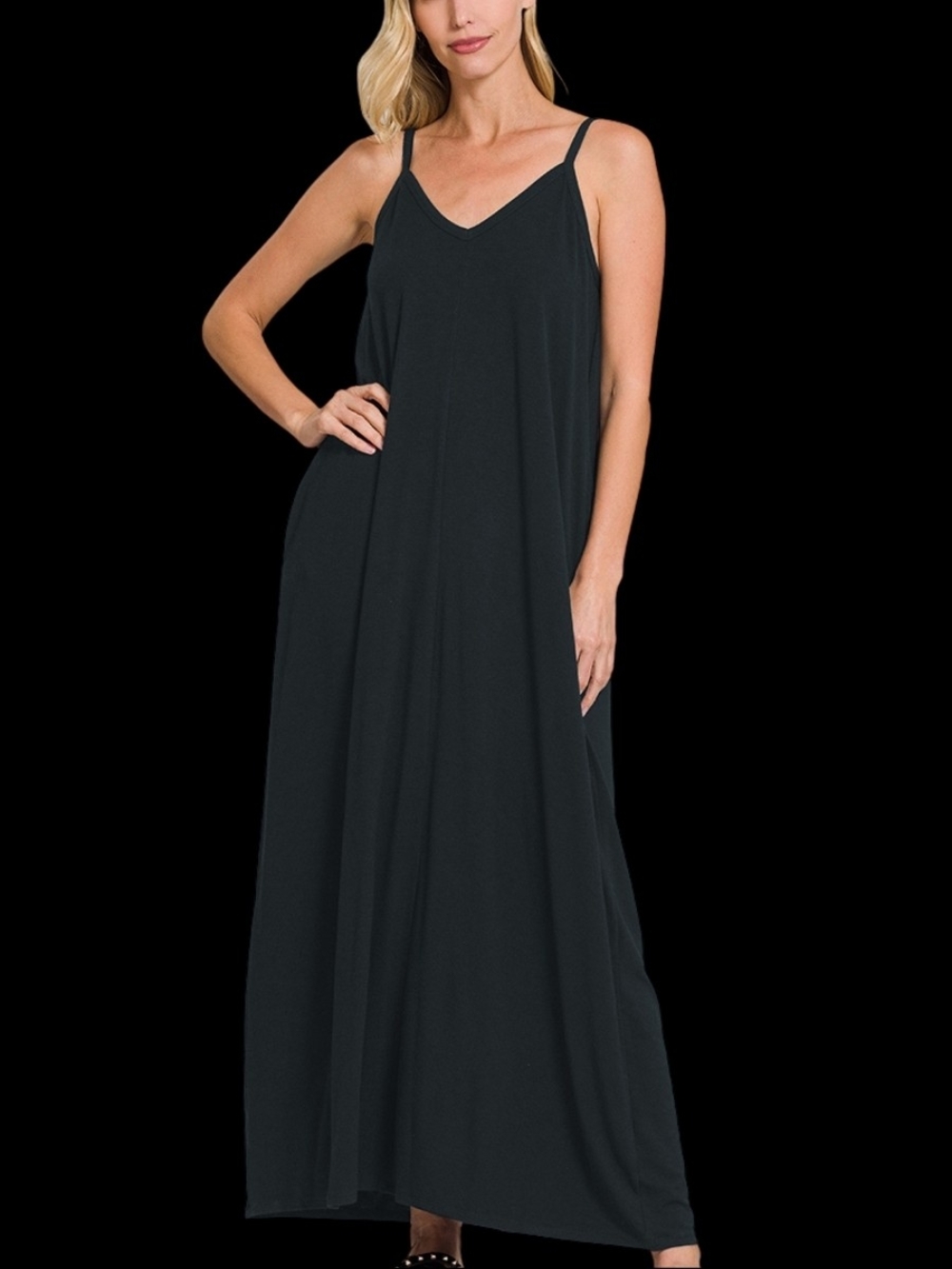 Zenana V-Neck Cami Maxi Dress with Side Pockets